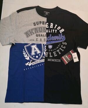 Akademiks NWT T Shirt Mens L Y2K Hip Hop Streetwear Colorblock Varsity Graphic
